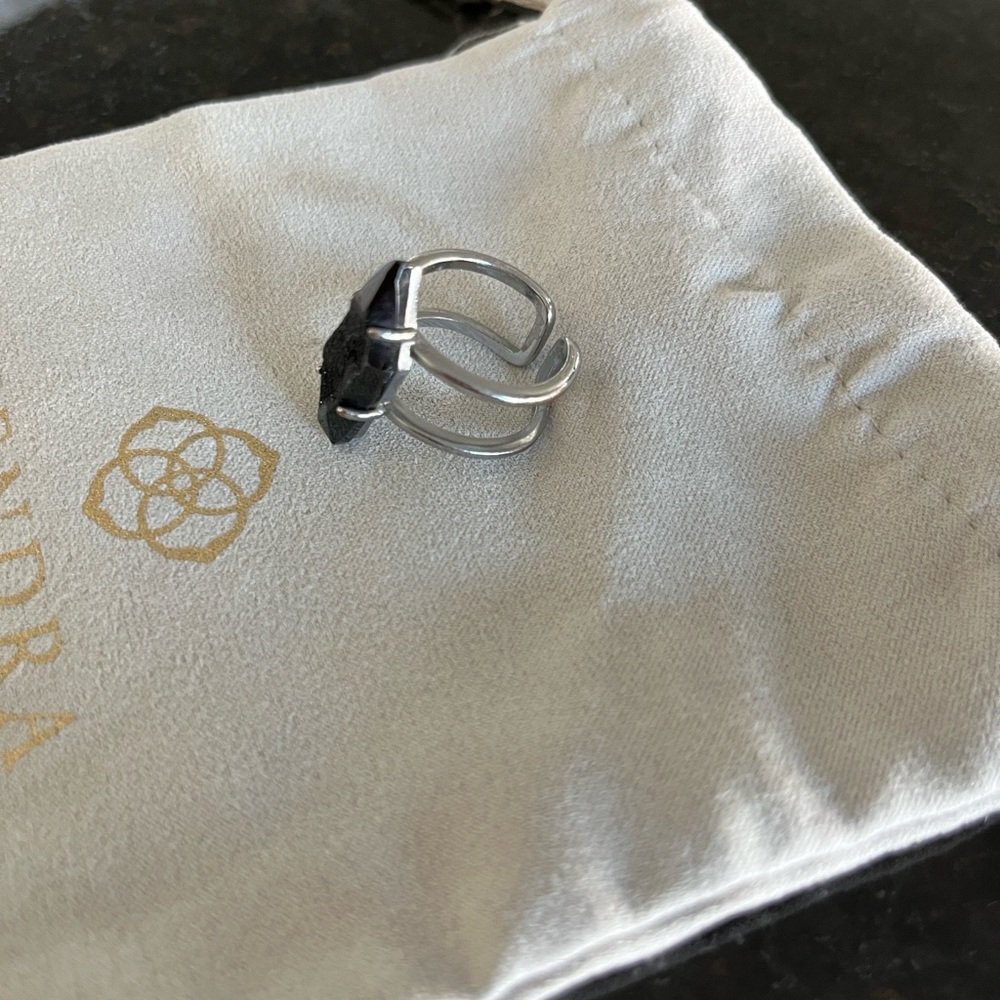 Kendra Scott Boyd Black Gunmetal Drusy Cocktail Ring Double Band - Picture 2 of 4